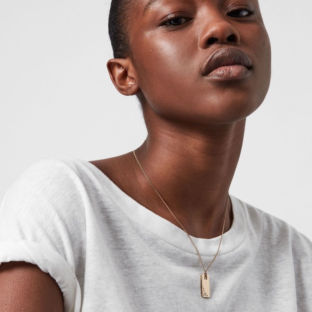 ALLSAINTS Sparkle Dog Tag Pendant Necklace, 16 In Warm Brass, NEW⭐️ - Picture 2 of 2